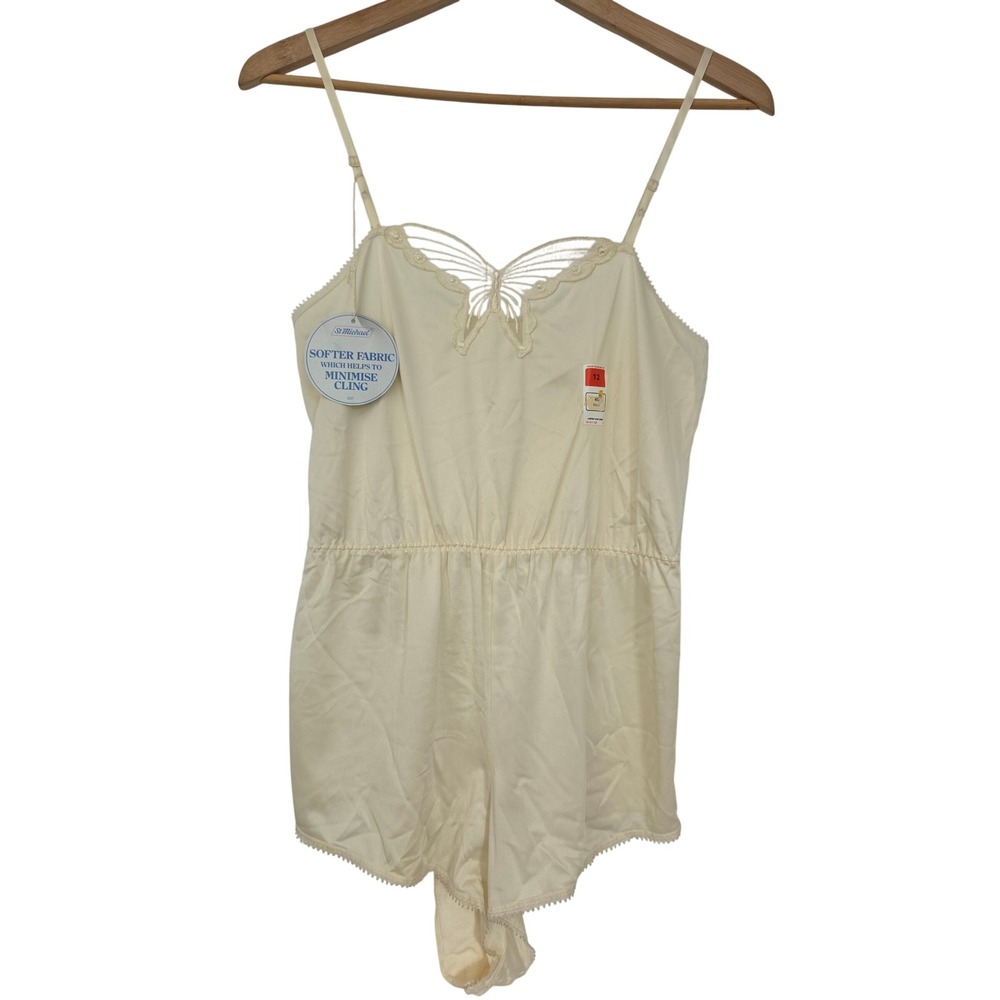 St Michael Teddy Butterfly Applique Vintage Lingerie Women 12 Cream NWT